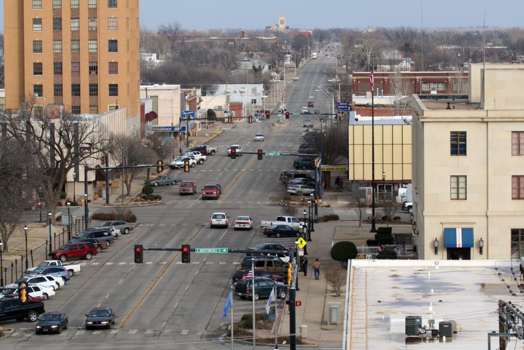 enid oklahoma downtown arial view